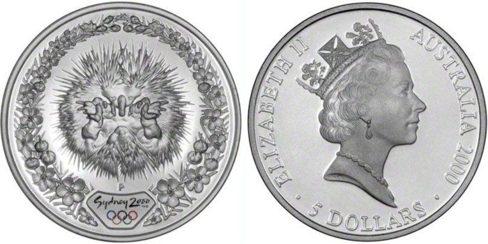 AUSTRALIA - K-0817- 5 DOLLARS SYDNEY 2000 EQUIDNA. PROOF - PLATA