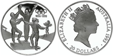 AUSTRALIA - K-0218- 20 Dollars 1993 PODIUM. PROOF - PLATA