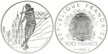 FRANCIA - K-1048- 100 FRANCOS.  JABALINA  PROOF - PLATA