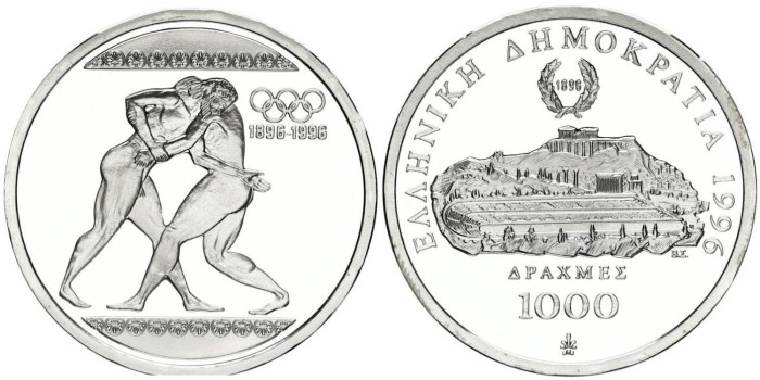 GRECIA - K-166- 1000 dracmas. LUCHA. PROOF - PLATA