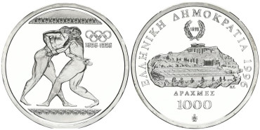 GRECIA - K-166- 1000 dracmas. LUCHA. PROOF - PLATA
