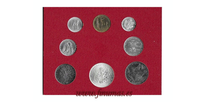 VATICANO - K-116/23.- SET OFICIAL VATICANO 8 VALORES LIRAS 1975