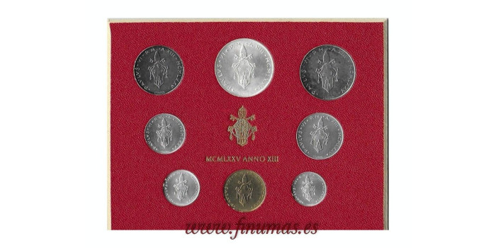 VATICANO - K-116/23.- SET OFICIAL VATICANO 8 VALORES LIRAS 1975
