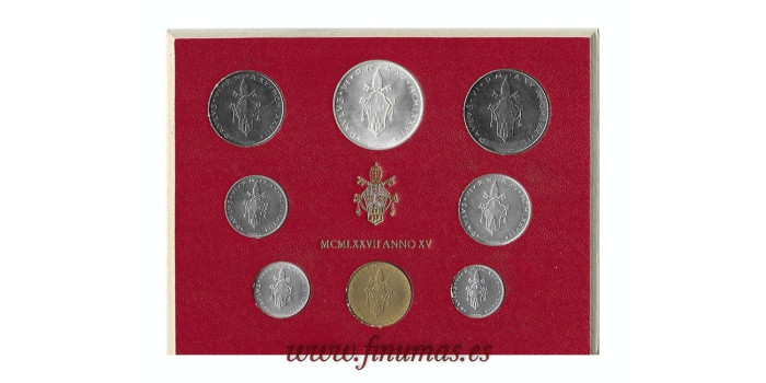 VATICANO - K-116/23.- SET OFICIAL VATICANO 8 VALORES LIRAS 1977