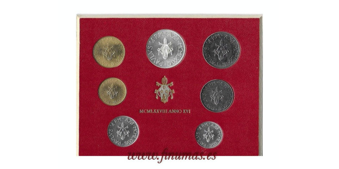 VATICANO - K-133/138.- SET OFICIAL VATICANO 8 VALORES LIRAS 1978