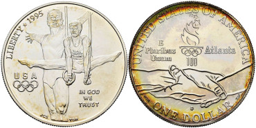 ESTADOS UNIDOS - K-260.- 1 DOLLAR  1995 OLIMPIADA ATLANTA. GIMNASIA - PLATA