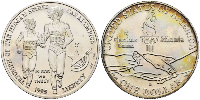 ESTADOS UNIDOS - K-259.- 1 DOLLAR  1995 OLIMPIADA ATLANTA. PARAOLIMPICOS- PLATA