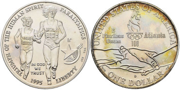 ESTADOS UNIDOS - K-259.- 1 DOLLAR  1995 OLIMPIADA ATLANTA. PARAOLIMPICOS- PLATA