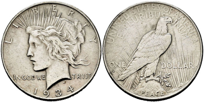 ESTADOS UNIDOS - K-150 - 1 DOLAR 1934 D. EBC - PLATA
