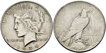 ESTADOS UNIDOS - K-150 - 1 DOLAR 1934 D. EBC - PLATA