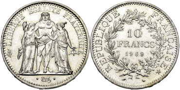 FRANCIA - K-0932.- 10 FRANCOS 1969 SC - PLATA