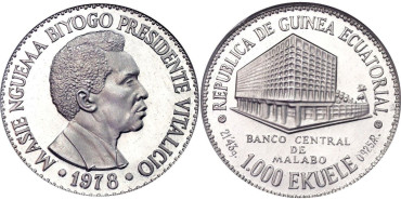GUINEA ECUATORIAL - K-035.- 1000 EUKELE 1978. PROOF - PLATA