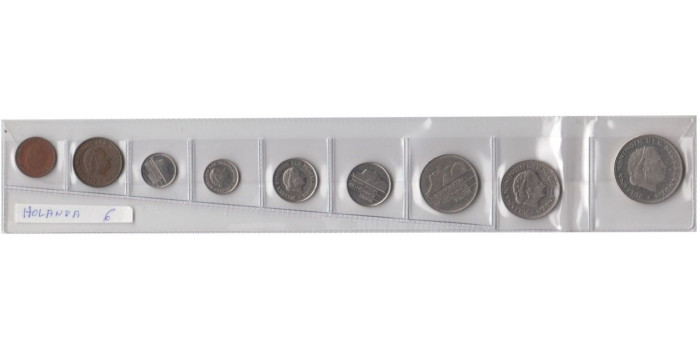 HOLANDA - SERIE DE 9 MONEDAS DIFERENTES VALORES, AÑOS 1964-1980