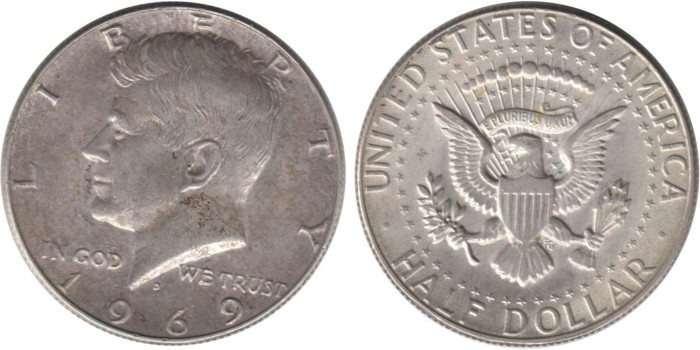 ESTADOS UNIDOS - K-202a - 1/2 DOLAR 1969 , SC PLATA