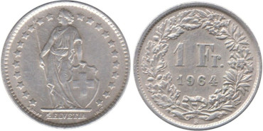 SUIZA - K-024-a - 1 FRANCO 1955/65 , MBC/EBC plata lote de 5 piezas