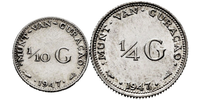 HOLANDA CURACAO - K-43/44 - 1/4 Y 1/10 CENTIMO 1947 - MBC+  