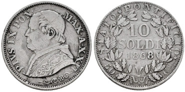 VATICANO - K1376 - 10 SOLDIS 1868 Pio IX, MBC