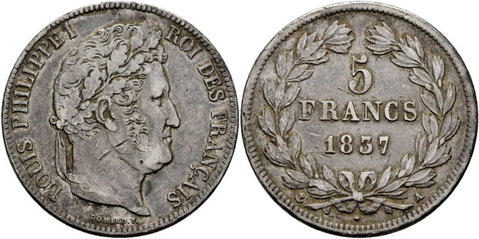 FRANCIA - K-0749.1 - 5 FRANCOS 1837A MBC