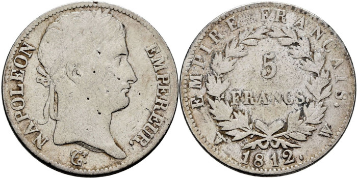 FRANCIA - K-0694.16 - 5 FRANCOS 1812W BC-