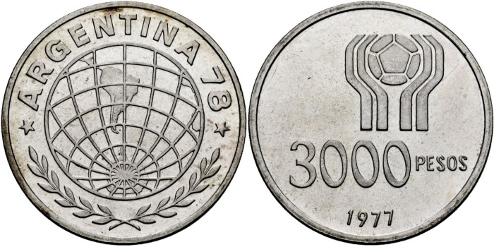ARGENTINA - K-080 - 3000 PESOS 1977 SC