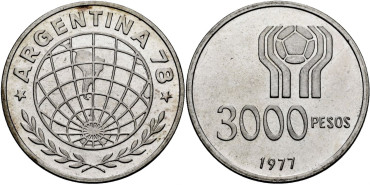 ARGENTINA - K080 - 3000 PESOS 1977 SC
