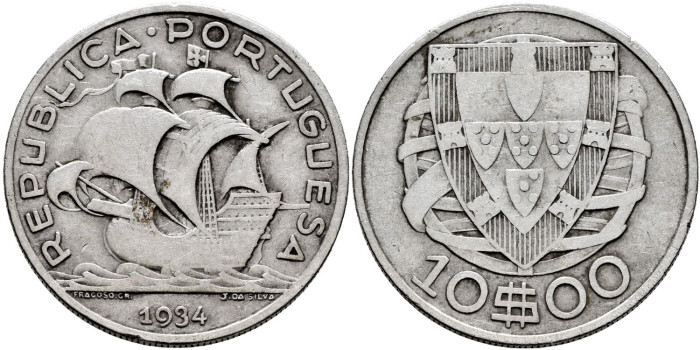 PORTUGAL - K-582 - 10 ESCUDOS 1934 - MBC-