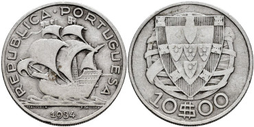 PORTUGAL - K-582 - 10 ESCUDOS 1934 - MBC-