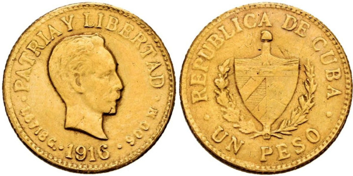 CUBA - K-016 - 1 PESO 1916. BC - ORO