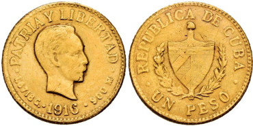 CUBA - K-016 - 1 PESO 1916. BC - ORO