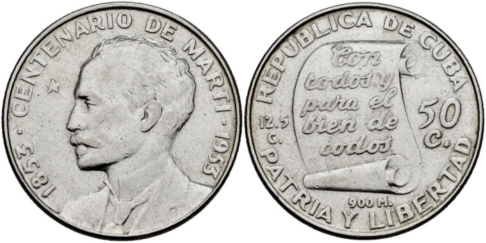 CUBA - K-028 - 50 CENTAVOS 1953 - EBC