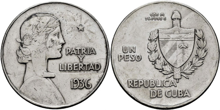 CUBA - K-022 - 1 PESO 1936 - MBC 