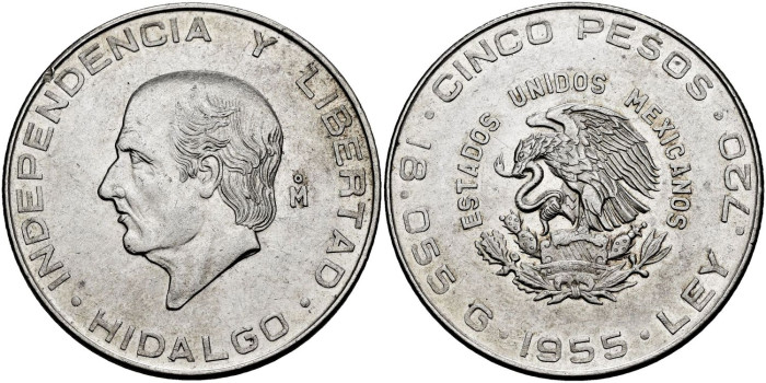 MEXICO - K-469 - 5 PESOS 1955 - EBC