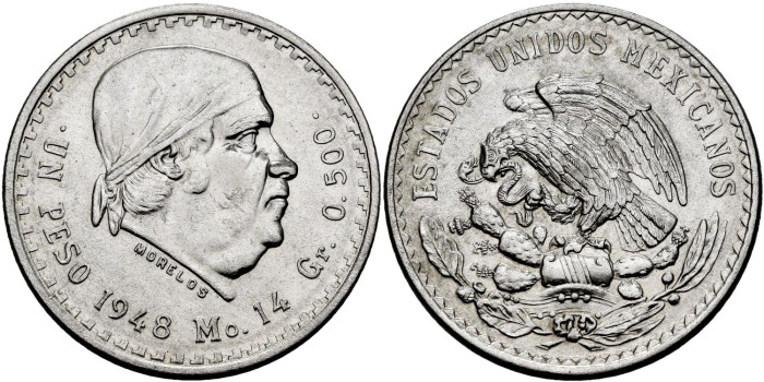 MEXICO - K-456 - 1 PESOS 1948 - EBC