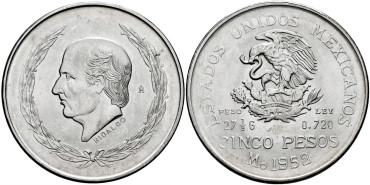 MEXICO - K-467 - 5 PESOS 1952 - SC