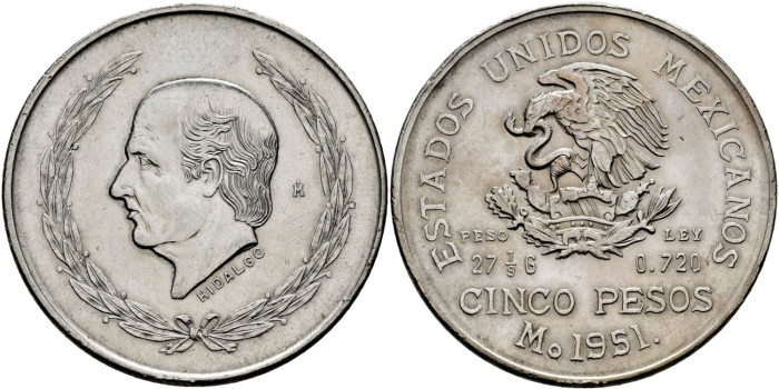 MEXICO - K-467 - 5 PESOS 1951 - EBC