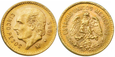 MEXICO K-464 - 5 PESOS MEXICANOS DE ORO - HIDALGO DE ORO