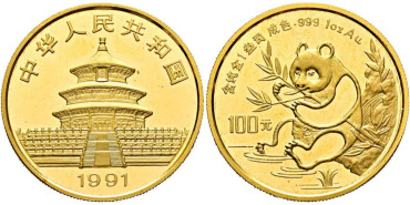 CHINA K-0350 100 YUAN  PANDA 1991 - ORO