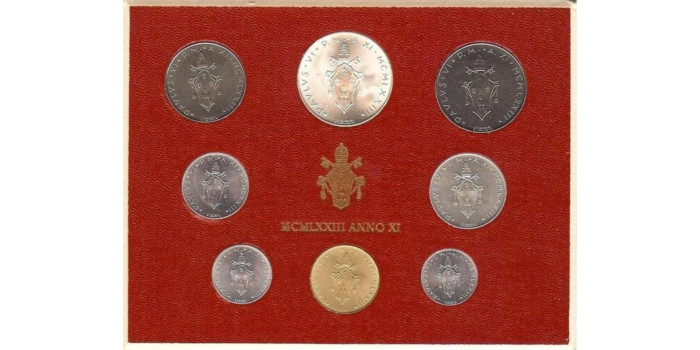 VATICANO - K-116/23.- SET OFICIAL VATICANO 8 VALORES LIRAS 1973