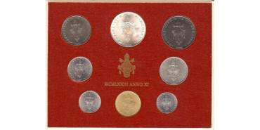 VATICANO - K-116/23.- SET OFICIAL VATICANO 8 VALORES LIRAS 1973