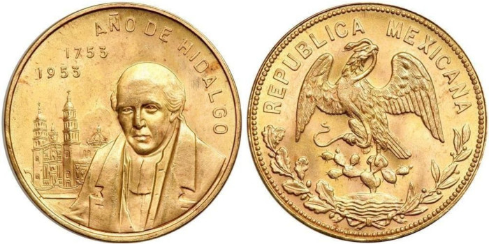 MEXICO K-478 - 20 PESOS MEXICANOS DE ORO - 200 ANIV. HIDALGO