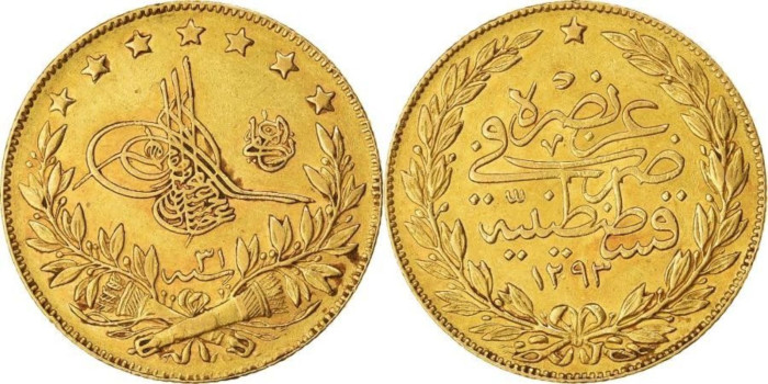 TURKIA K-696.-  100 KURUSH TURKIA 1277H (1867)  DE ORO