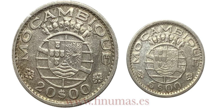 MOZAMBIQUE - K084L - 5 y 10 Escudos 1960 - MBC. LOTE DE 2 piezas