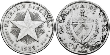CUBA K015 - 1 Peso 1932 - MBC+