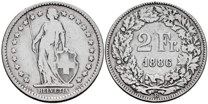 SUIZA - K-021 - 2 Francos 1886 - BC
