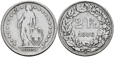 SUIZA - K021 - 2 Francos 1886 - BC