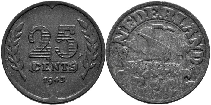 HOLANDA - K174  - 25 Centimos 1943 - EBC