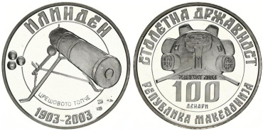 MACEDONIA DEL NORTE K-014.- 100 DENARI 2003. PLATA - PROOF. RARA