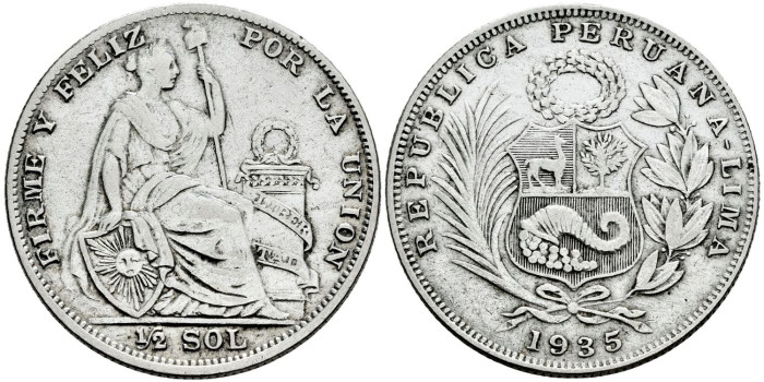 PERU - K-216.- 1/2 SOL 1935 - MBC+