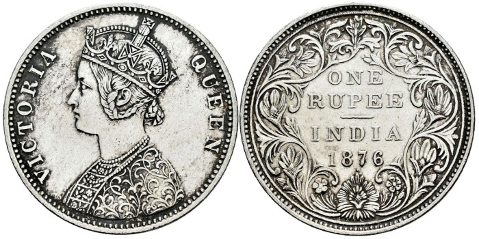 INDIA BRITANICA K473 1 Rupia 1876 EBC-