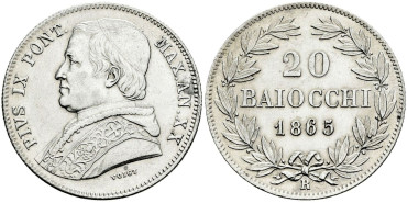 VATICANO - K-1360a- 20 Baiocchi 1865 XX r. EBC
